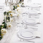 NOCCUR 700PCS Silver Plastic Plates Disposable for 100 Guests - Include 100 Dinner/Dessert White Plastic Plates with Silver Trim,300 Cutlery,100 Cups,100 Napkins for Party&Wedding - Image 7