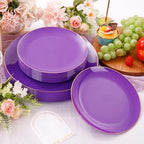 PULOTE 100PCS Purple Plastic Plates - Purple and Gold Disposable Include 50 Each (10.25 Inch Dinner & 7.5 Inch Dessert) Plates, Ideal for Party - Image 3