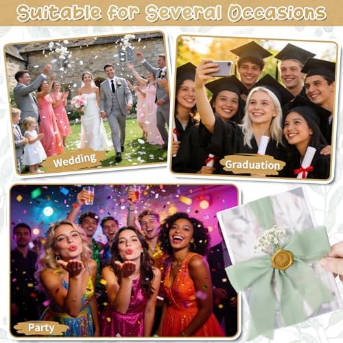 Hysagtek 50 Set Wedding Invitation Wrap Kit - Pre-Folded Vellum Jackets Bulk for 5 x 7 Invitations, Chiffon Ribbon Gold Wax Seal Stickers Dried Gypsophila for Bridal Invite Baby Shower DIY Craft - Image 6