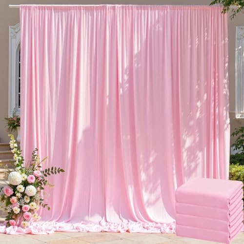 20ft x 10ft Wrinkle Free Pink Backdrop Curtain for Parties, 4 Panels 5×10ft Silky Polyester Light Pink Photo Backdrop Drapes Back Drop Cloth for Girl Party Birthday Gender Reveal Wedding Photography by ENJOYYOURPARTY