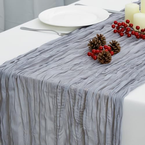 8 Pack Grey Cheesecloth Table Runner 120 Inch Boho Wedding Decor by Fixwal
