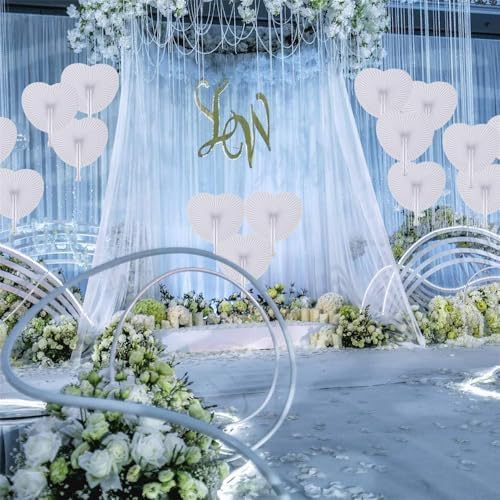 150 Pcs White Heart Paper Fans - Image 5