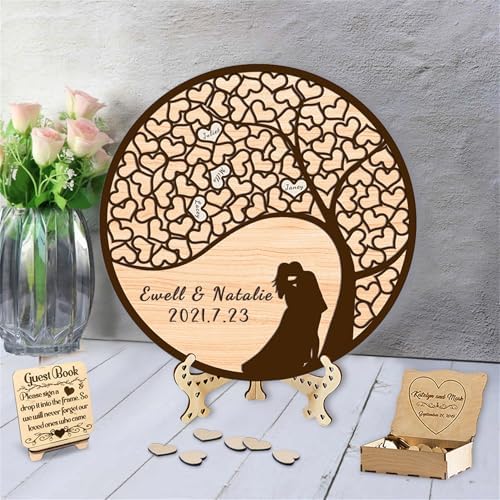 Personalized Family Tree Wedding Guest Book Alternative Personalized Name Date Rustic Wedding GuestBook for Reception with Wooden Heart Wedding Guest Book Frame Sign,B-Family Tree Guestbook-5 by Smallduuck