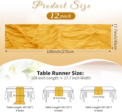 Gold Boho Cheesecloth Table Runner 12 Pack 17x108 Inch Sheer Gauze - Image 2