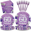 96Pcs Purple and Silver 60th Birthday Party Decorations for Women Serves 24 by Greencian