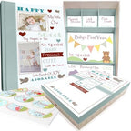 Baby Memory Book w/Keepsake Box & 30 Monthly & Baby First Milestone Stickers - Gender Neutral First Year Scrapbook Journal - Baby Photo Album for Boys by Next+Mommy