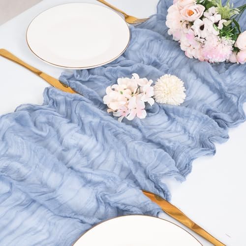12 Pack Dusty Blue Cheesecloth Table Runners 21x120 Inch Boho Gauze Table Runner 10FT Long Rustic Sheer Blue Table Runner for Baby Shower,Wedding,Party,Birthday,Home Table Decor - Image 2