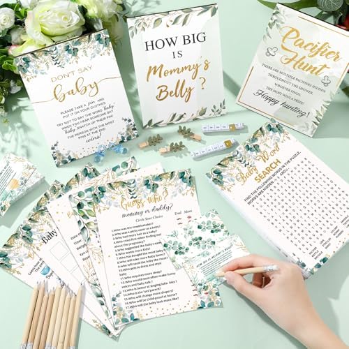 Sherr 476 Pcs Greenery Baby Shower Games, 9 Styles Baby Shower Activities - Image 2