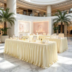 21ft Length Light Champagne Satin Table Skirt Rectangle Tables-Wrinkle Resistant Ruffle Table Skirting Glitter Teacher Desk Cover Skirt for Classroom Dorm Weddings Birthday Party Table Decorations - Image 3