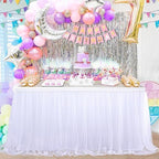 White Table Skirt 14FT Tulle Tutu Table Skirt 2 Layer Ruffle Table Cloth for Rectangle or Round Birthday Party Cake Table Decoration - Image 2