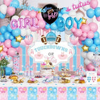 172 PCs Touchdowns or Tutus Gender Reveal Decorations, Hombae Boy or Girl Gender Reveal Decorations Backdrop Balloon Garland Banner Tablecloth Cake Cupcake Topper Boxes Cutout Poster Sash Pink Blue - Image 7