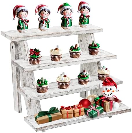 Wooden Cupcake Stand - 4 Tier Cupcake Display Stand, Rustic Tiered Display Stand, Tool Free Installation Cupcake Stand for Wedding Baby Shower Decorations Birthday Party Supplies(White) by Fumingpal