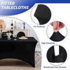 Fixwal 3 Pack 8FT Black Tablecloth Rectangle Spandex Fitted Table Cover - Image 3