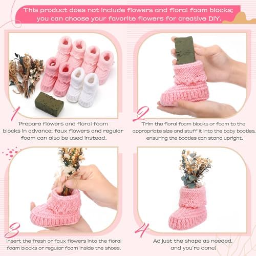Tranqun 4 Sets Baby Booties Centerpiece No Floral DIY,Classic,Pink Ombr - Image 3