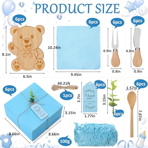 50 Pcs Baby Shower Game Prize, 6 Bear Cheese Board Gift Set, Blue - Image 2