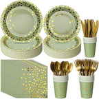 350pcs Sage Green Paper Plates and Napkins Set, Disposable Sage Green and Gold Polka Dot Party Plates Cups For Baby Shower Birthday Wedding Party Supplies and Decorations, Serve 50 by YIDAKO