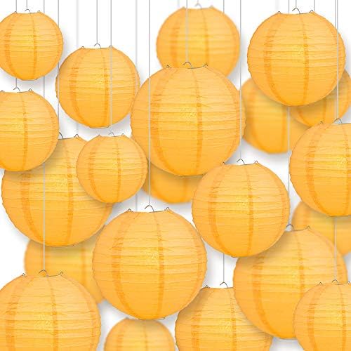 Quasimoon PaperLanternStore.com Ultimate 20-Piece Papaya Paper Lantern Party Pack - Assorted Sizes of 6, 8, 10, 12 Inch (5 Round Lanterns Each) for Weddings, Birthday, Events and Decor by Quasimoon