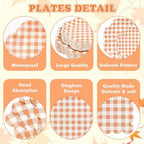400 Pcs Fall Gingham Party Supplies for 50 Guests Orange and White Scalloped Paper Plates Napkin Cup & Cutlery Disposable Checkered Dinner Party Set for Thanksgiving, Halloween, Fall Wedding, Birthday - Image 6