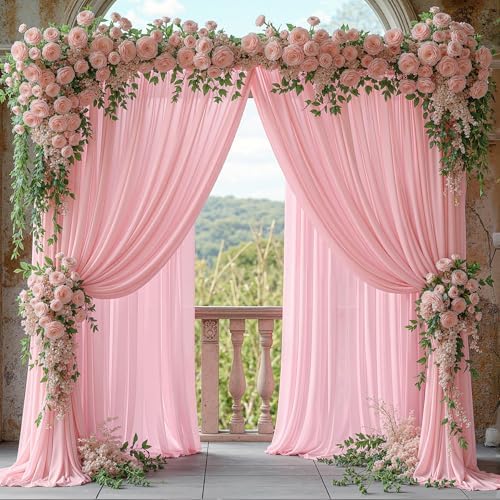 40ft x 10ft Peach Pink Backdrop Curtains, Wrinkle-Free Sheer Chiffon Fabric Photo Backdrop Drapes for Wedding Arch Party Ceremony Stage Photography Decorations - Image 4