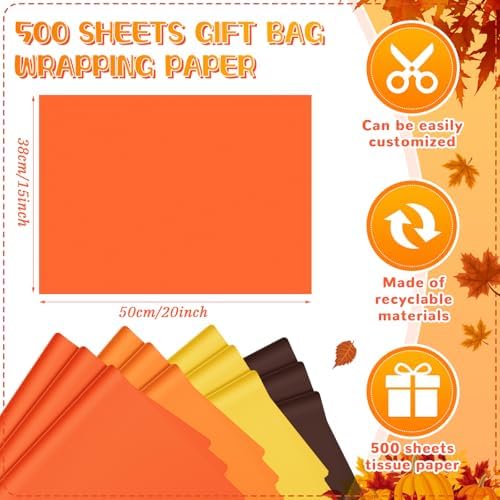 500 Sheets Orange Brown Tissue Paper 15x20 Inch for Thanksgiving Gift Bags - Image 3
