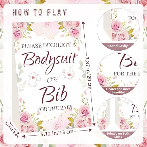 Bibs Bodysuits Baby Shower Game Sign Set Newborn Onesies Feeder Gift Fabric Marker Stencils Kit - Image 3