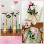 50 PCS Blush Roses Artificial Flowers, Fake Roses with Stem Realistic Silk Rose for DIY Wedding Bouquets Table Centerpieces Arrangements Baby Shower Birthday Home Decor Valentines Day Gift for Her - Image 3