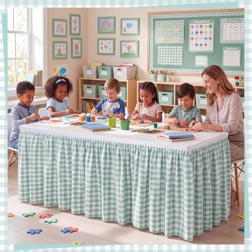 Back to School Green Gingham Teacher Desk Skirt for Classroom - Image 5