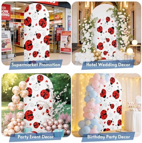 Country Ladybug Arch Backdrop Cover 7.2 FT, Love Farmhouse Classic Retro Texture Wedding Arch Cover Stretchy Backdrop Stands Covers for Birthday Party Ceremony Banquet Decor - Image 6