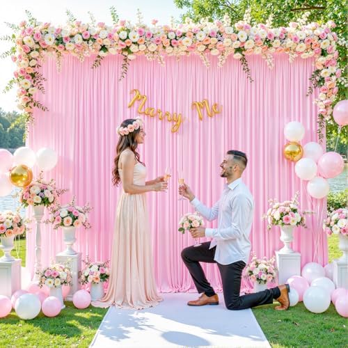Pink Backdrop Curtain for Parties Baby Shower Wrinkle Free Pink Photo Curtains Backdrop Drapes Fabric Decoration for Weddings Birthday Party 5ft x 7ft,2 Panels by Tao-GePartyDecorations