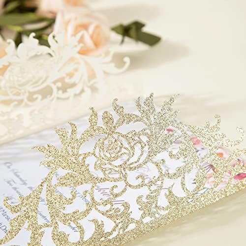 25Pcs Glitter Laser Cut Wedding Invitations with Envelopes and Rsvp Cards - Image 7