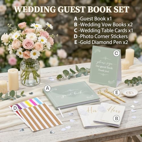 Wedding Guest Book and Vow Book Set Sage Green Linen Photo - Image 5