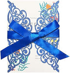 50Pcs Laser Cut Blue Wedding Invitation With Glitter Envelopes And Ribbons Blank Personalized Card Invitaciones Para quinceañera Birthday Baby Shower Christmas Party Bridal Shower by Fashmade