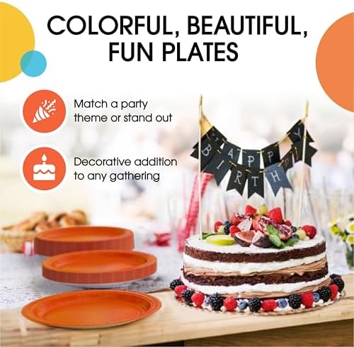 Party Solids Exquisite Orange Paper Plates Disposable Heavy Duty 200 Pcs - 100-7 & 100-9 Orange Disposable Plates for Party Heavy Duty 350 GSM for Birthday Supplies - Image 5