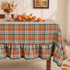 Romanstile Thanksgiving Plaid Ruffled Tablecloth Rectangle 60x120 Inch Rust by Romanstile