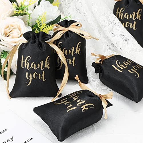 Roowest 5 x 7 Inch 100 Pcs Thank You Satin Gift Bags, Black - Image 4