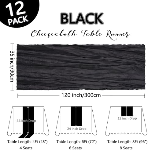 12 Pack 35 x 120 Inch Black Table Runner Cheesecloth 10Ft - Image 2