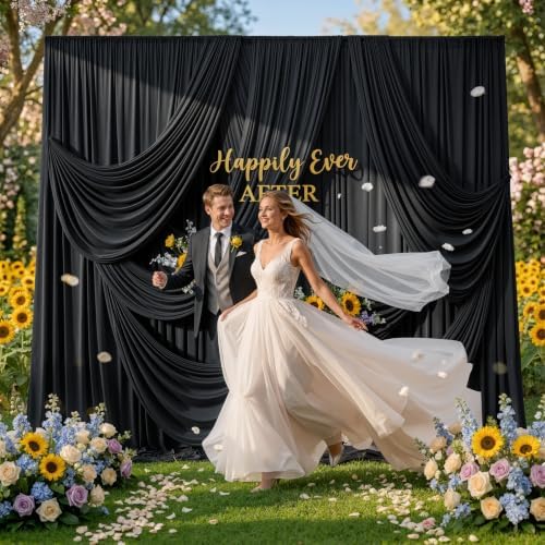 30x14ft Black Backdrop Curtains for Parties, Wrinkle Free Polyester 6 Panels Photo Backdrop Drapes 14 ft Long Back Drop Cloth for Wedding Birthday Photography Background Party - Image 7