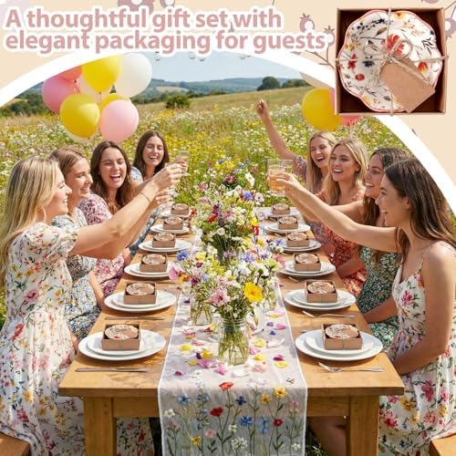 SiliFine 24 Pcs Wildflower Party Favors for Guests Small Ceramic Bowl Bulk Gifts Set 3.3 Inch Floral Design Mini Dipping Sauce Dish with Card Box for Bridal Pooja Baby Shower Birthday Guest Gift - Image 3