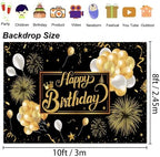 Black and Gold Happy Birthday Party Decoration Backdrop - 10x8ft Golden Balloons Glitter Birthday Backdrop for Women Men Photo Background Banner Extra Large Wall Decor - Image 6
