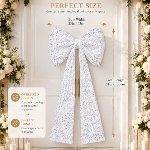 PartyPosh Oversized White Velvet Sequin Bow 51"x25" - Image 2