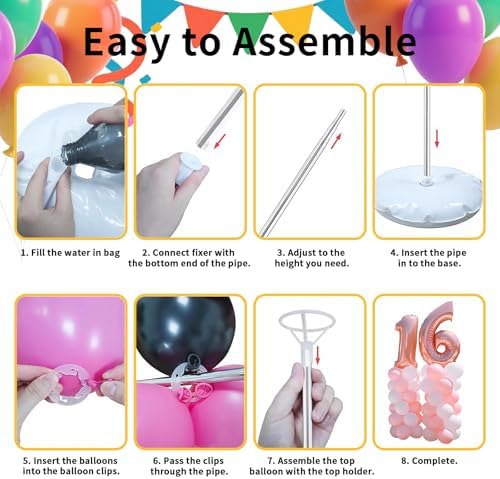 Balloon Arch Kit Balloon stand - Set of 6 Adjustable 7 Feet Balloon Arch Stands with Bases for Floor, Tall Balloon Tower Pillar Assembly Kit for Birthday, Party Decorations - Image 4