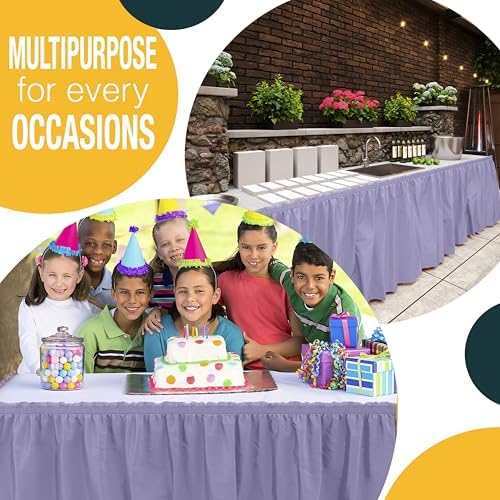 Exquisite Lavender Table Skirt 12 Pack - Disposable Plastic Table Skirts for Rectangle Tables 6ft 8ft & Round Tables - 29in x 14ft Self-Adhesive Strip - Birthday Wedding Gender Reveal Decor - Image 5