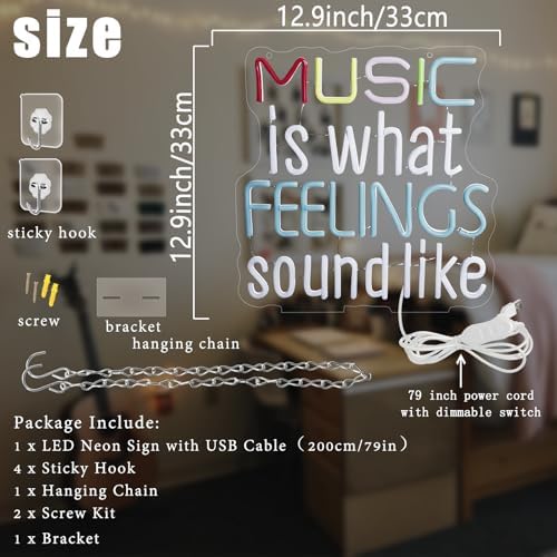 Music Is What Feelings Sound Like Neon Sign Music Neon Light with Bracket - Image 3