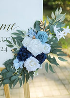 Artificial Dusty Blue Wedding Arch Flower Swags Set of 2 for Welcome Signs Floral and Wedding Reception Ceremony Decorations, White Flowers Decor - Image 4