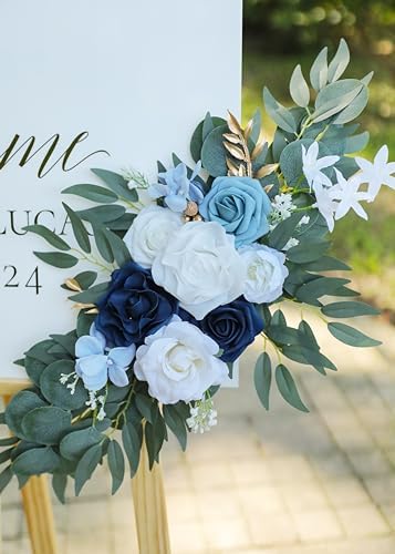 Artificial Dusty Blue Wedding Arch Flower Swags Set of 2 for Welcome Signs Floral and Wedding Reception Ceremony Decorations, White Flowers Decor - Image 4