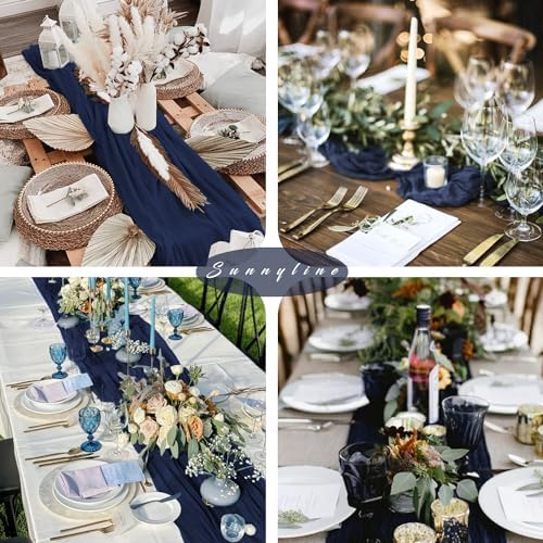 12 Pieces Navy Blue Cheesecloth Table Runners 10FT Gauze Fabric Runner for Tables Boho Table Runner Decoration Rustic Sheer Runner for Wedding Birthday Baby Bridal Shower Party (35 x 120 Inches Long) - Image 6