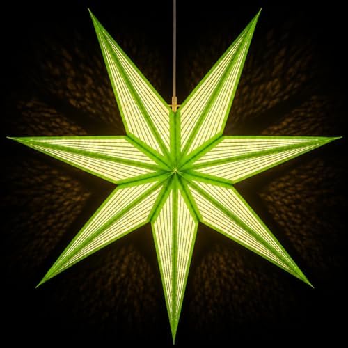GalaxyArts 7-Point Paper Star Lantern - Striped Cutout Hanging Light Decoration - Foldable Star Lamp Shade for Home, Party, Christmas, Wedding Décor - Indoor/Outdoor Hanging Star(Parrot Green) - Image 2