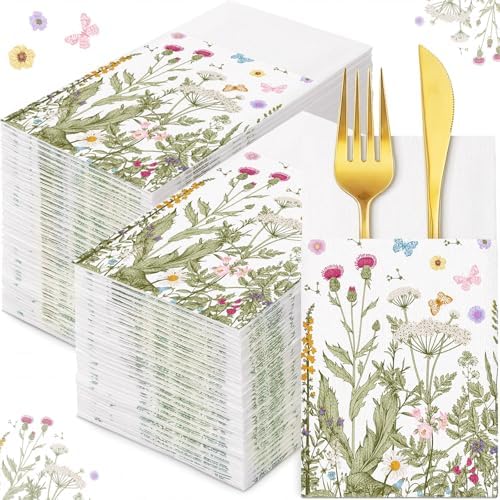 Potchen 100 Pcs Linen Feel Napkins Disposable, Flower by Potchen