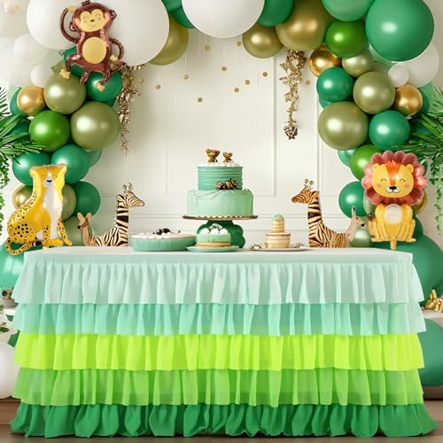 Hawaiian Green Table Skirts Ruffled Tutu Tablecloth for St. Patrick's Day Luau Hawaiian Tropical Beach Party Island Theme Decorations Mint Grass Green by Besutolife