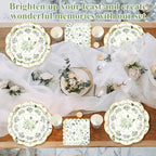 Funnymoom 250 Pcs Sage Green Gold Floral Paper Plates Napkins Cups Serve 50 - Image 6